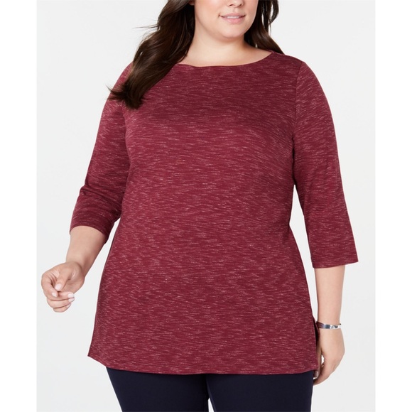 Karen Scott Tops - Wine Colored Space Dyed Tunic Top Plus Size 0X